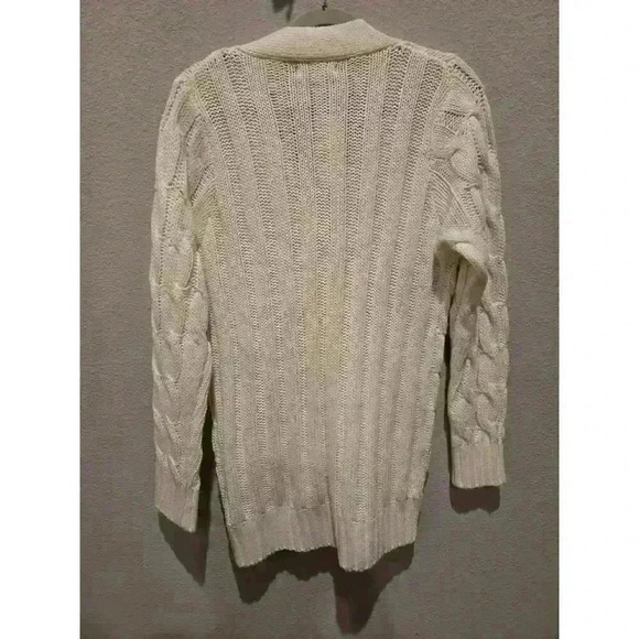 C+D+M Women's Ivory Cable Knit Cardigan Sweater w/ Pockets M Fisherman Old Money - Picture 9 of 11